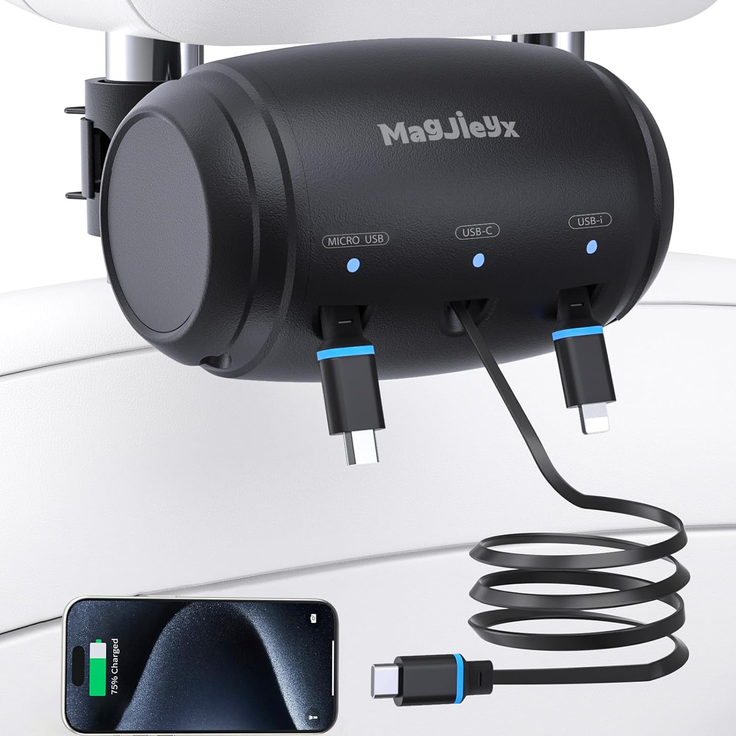 Multi Car Retractable Charging Station Box 3 in 1 Car Backseat Fast Power Charging Cord USB Type C Compatible with iPhone/iPad/Android, Backseat Passengers | Share Rid