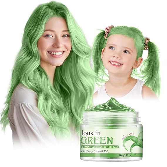 Temporary Hair Color For Kids, lonstin Hair Dye Kids Hair Gel Washable Hair Wax Color Paint Wax For Women Men Dark Hair Halloween Christmas Party Girls Birthday 3.4 fl.oz (green)