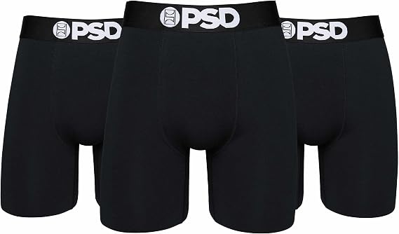 PSD Underwear Men's Black Solid Boxer Brief 3 Pack, Multi, L