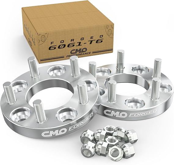 CMO 25mm 5x108 to 5x114.3 Wheel Adapters 63.4mm Bore M12x1.5 Studs (2pcs) | 6061-T6 Forged, 10.9 Grade Studs, Anodized Finish, For 5x4.25 Hubs to Fit 5x4.5 Wheels, Modifying Studs May Required
