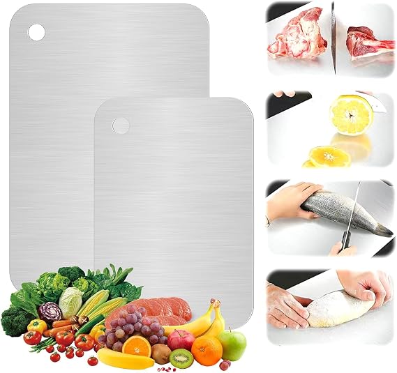 2Pcs Titanium Cutting Boards, 316 Stainless Steel Cutting Board