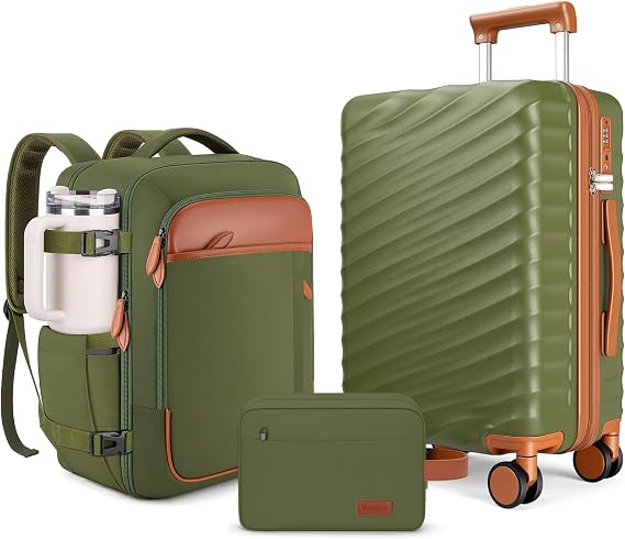 Luggage Sets 3 Piece with Spinner Wheels, Lightweight PC Hardside Suitcase with TSA Lock & YKK Zippers, 20 Inch Carry On Luggage with Travel Bag for Men and Women