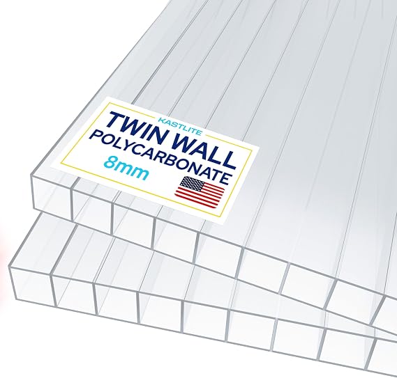KASTLITE Polycarbonate Greenhouse Panels | 8mm Twin Wall Polycarbonate Roof Panels | 0.31" Clear, 2-Layer Polycarbonate Sheets | Shatterproof, UV Protected, Waterproof for Gardens Patios Backyards
