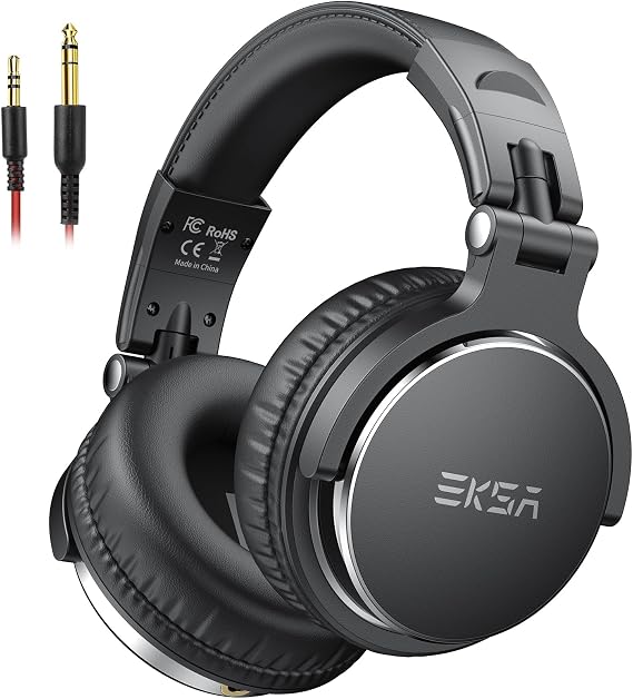 EKSA Wired Headphones, Over Ear Headphones for Studio Monitor/Mixing DJ | Hi-Res Stereo Sound, 1/4 to 3.5mm Jack, 50mm Drivers, for PC Keyboard Piano Podcast Guitar AMP Computer Recording Mixing