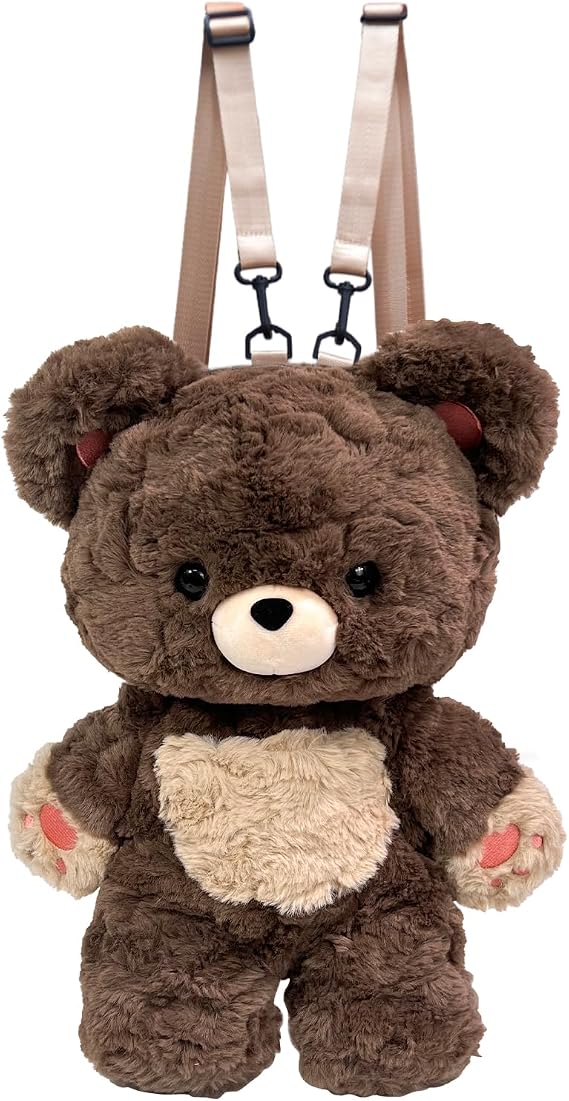 Love Bear Plush Backpack 20 Inch Adorable Brown Teddy Bear Stuffed Animal Backpack with Adjustable Straps Functional Bookbag Perfect for Daily Use,