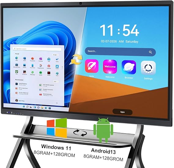 Smart Board,65" Smart Board for Classroom Office Home, 4K UHD Touch Screen Open Dual System Smart Whiteboard,Digital whiteboard with 48MP HD Camera(Board+Wall Mount Included)
