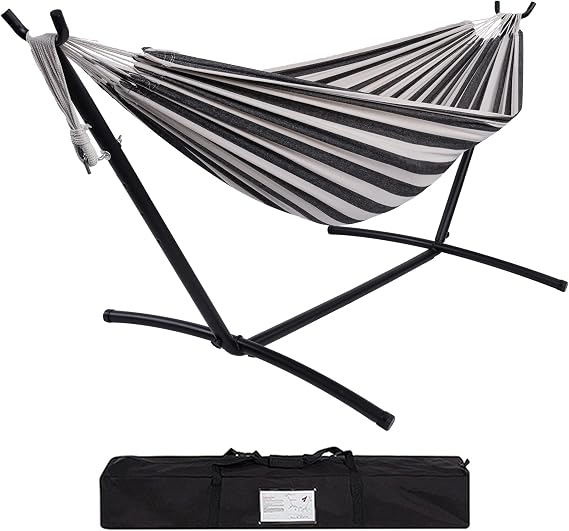 Prime Garden Hammock with Stand for Outside, Heavy Duty Space Saving Steel Stand with 450 lb Capacity,Double Hammock with Portable Carrying Bag, Hamacas para Adultos for Outdoors, Patio, Garden, Yard