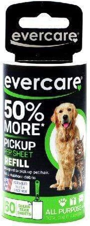 Evercare Pet Lint Roller Refill Extra Sticky All Purpose Use 60 Easy-Tear Sheets Per Roll Sticky Roller Cat & Dog Hair Remover for Furniture Clothing & Cars