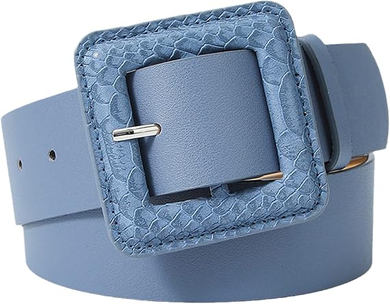 Women Girls Candy Colors Faux Leather Belt Multi-Color Options Waistband Simple Square Pin-Buckle for Pants Jean Dress(105cm/41.3", Blue)