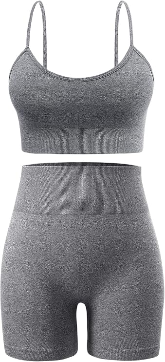 Workout Sets for Women 2 Piece Outfits Gym Shorts Women High Waisted with Adjustable Padded Sports Bra Gym Sets