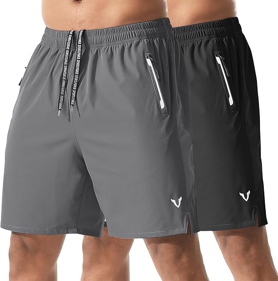 Athletic Running Shorts for Men 2 Pack 7"/9" Quick Dry Workout Gym Shorts with Zipper Pockets