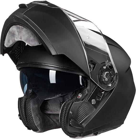 ILM Adult Motorcycle Modular Full Face Helmet Flip up Dual Visor 159(Matte Black,Large)