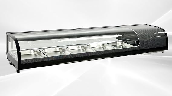Refrigerated Sushi Display Cooler Case Countertop Black Color 5 Pan Commercial Refrigerator ; LED Lighting; 72" Wide NSF ETL -RTS-132B
