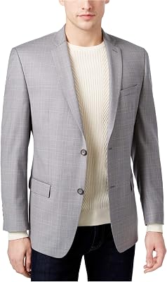 Marc New York Mens Windowpane Two Button Blazer Jacket, Grey, 42 Regular