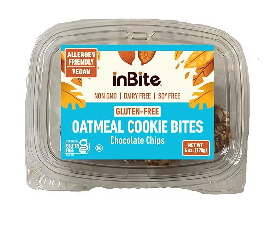 Inbite Exquisite Vegan-Gluten-Free Oatmeal Cookie Bites | 1 Pack - 8 Count - Allergen Friendly | Lactose-Free - Kosher Pareve (Chocolate Chips)