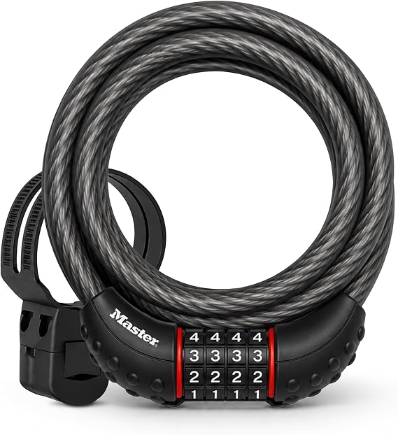 Master Lock Cable Lock, Set Your Own Combination Bike Lock, 6 ft. Long, Black, 8122D