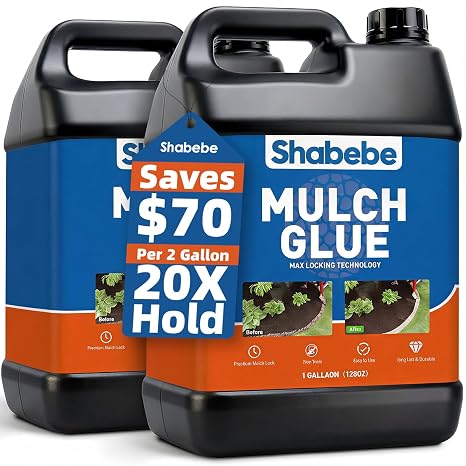 Mulch Glue 2 Gallon: Saves $70 & Covers 2X More Area. Pet-Safe Rock Glue for Landscaping, Super Stick Adhesive for Rubber Mulch, Wood Chips, Pea Gravel & Small Rocks Ideal for Landscaping