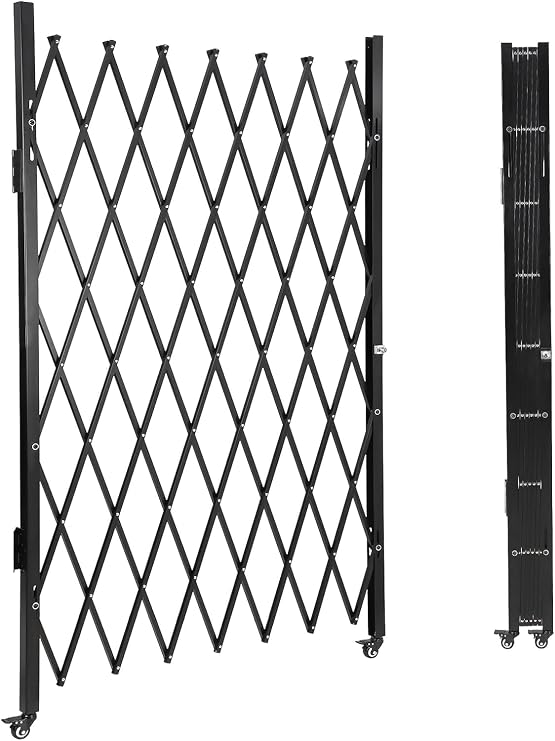 85" H x 95" W Single Folding Security Door, Portable Flexible Expandable Fence Gate, Steel Accordion Security Gate with 360Rolling Wheel - Ideal for Courtyards, Garages, Gardens