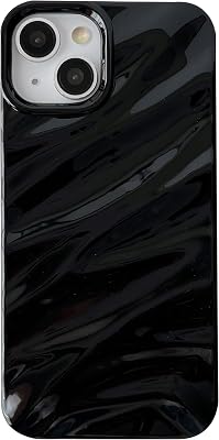 Caseative for iPhone 15 Case,Water Ripple Pattern Curly Wave Shape Soft Phone Case Black