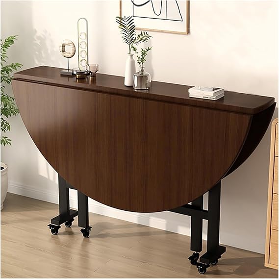 Round Drop Leaf Kitchen Dining Table, Versatile Collapsible Extension Dinner Kitchen Office Desk Table, Space Saving Folding Dining Table,Butterfly Table(Brown,120CM/47.2IN)
