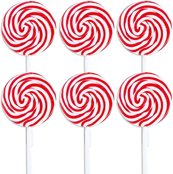 Jumbo Red & White Swirl Lollipops - 6 Pc.