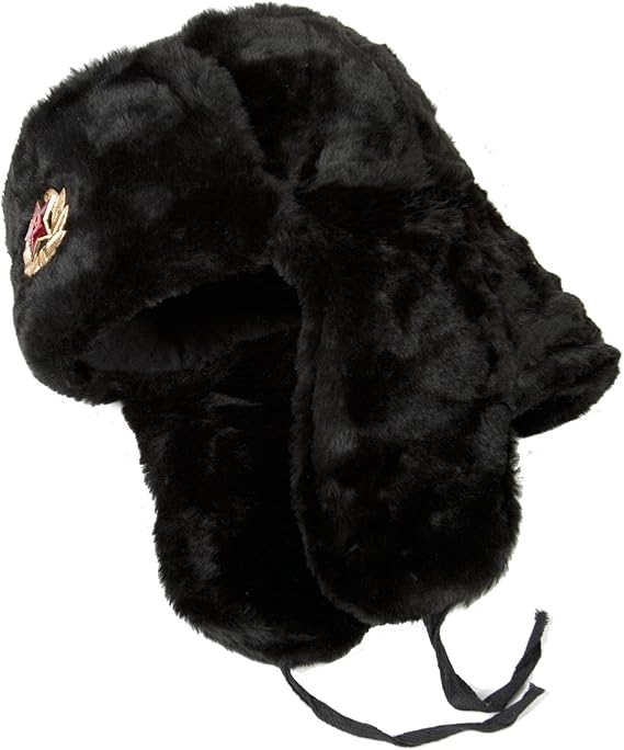 Russian Ushanka Winter hat Black, with Russian Imperial Eagle Insignia