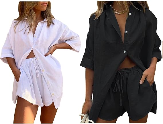 Fixmatti Women 2 Piece Outfit Summer Short Sleeve Top and Shorts Sweatsuit Set