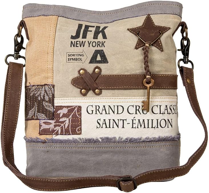 Myra Bag Shoulder Bag for Women - Western Upcycled Canvas & Leather Beige