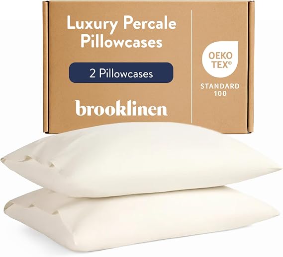 Brooklinen Sateen Pillowcase Set Hotel-Quality Luxury - Standard, Cream