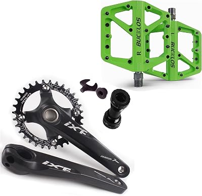 BUCKLOS IXF 104 BCD 40T Mountain Bike Crankset 170MM Crank Chainring BB Bolts and BMX Pedal Mountain Bike Pedals Flat MTB Pedals, Lightweight Nylon Fiber Road Bike Pedals Non-Slip