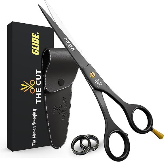 The Cut Factory Hair Scissors & Hair Cutting Scissors - 6.5 Matte Black Professional Barber Shears with Micro-Serrated Blade, Gift Box & Leather Pouch