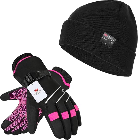 MOREOK 3M Thinsulate Winter Gloves MK020F One Pair (Pink-Small 3M Thinsulate Winter Beanie Hats Unisex One Pack