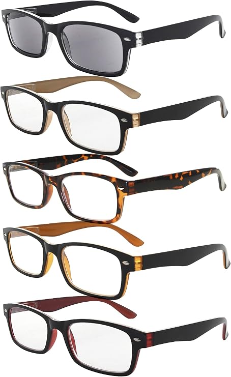 Eyekepper Spring Hinges Reading Eyeglasses for Women 5 Pack Readers Include Sunglasses Without Magnifications