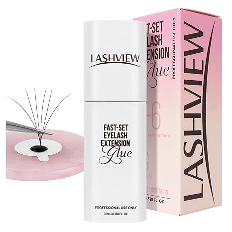 LASHVIEW Eyelash Extensions Glue 1 Sec Dry / 10ml /0.34 fl.oz/Retention 5-6 Weeks Black Adhesive Professional Supplies