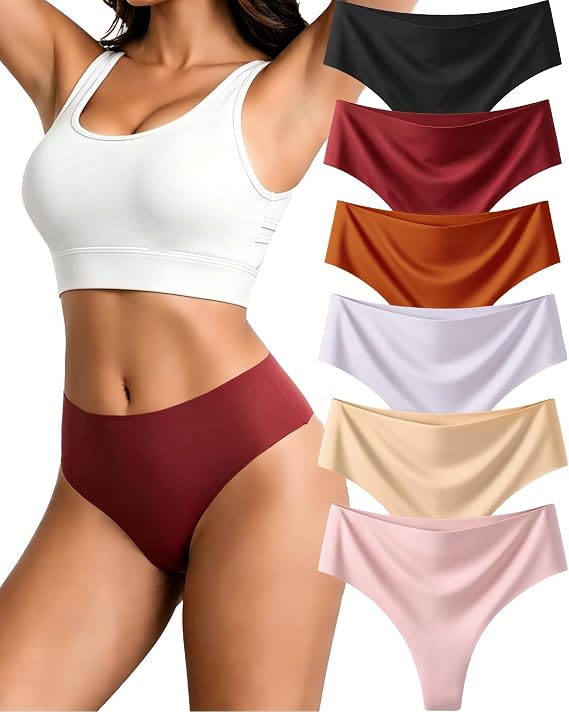 Thongs for Womens High Waisted Seamless Underwear for Women Sexy Breathable No Show No lines Panties 6 Pack