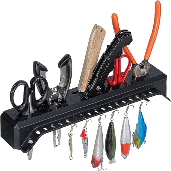 KEMIMOTO Fishing Tool Holder for Boat, Fishing Hook Knife Pliers Holder for Boat, Marine Tackle Rack Holder, Fishing Bait and Lure Organizer, Small, Black