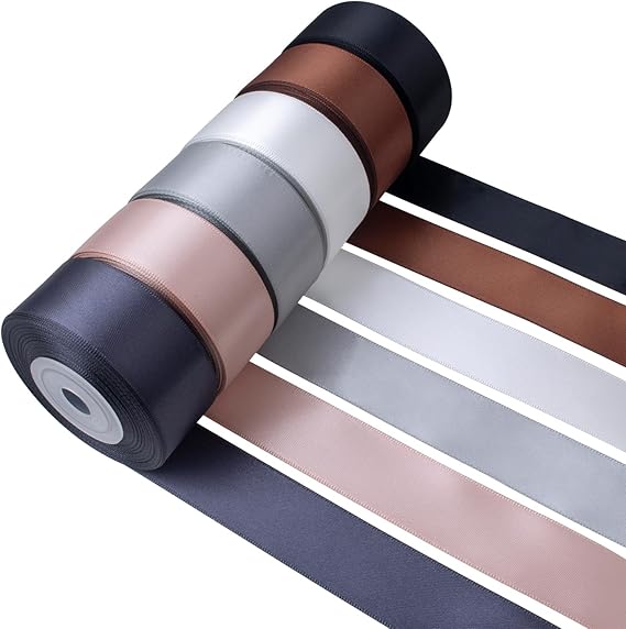 Black and White Satin Ribbon 1 Inch Wide Gray Brown Silver Vanilla Ribbon Assorted Solid Color Double Faced Satin Ribbon for Wedding Flower Bouquet Wrapping Gift Wrapping Hair Bows Crafts