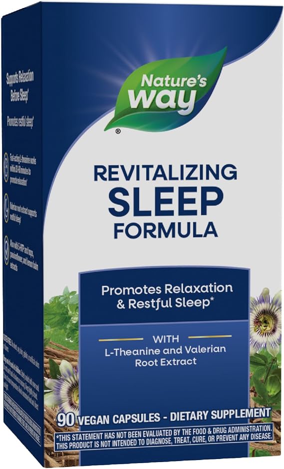 Nature's Way Revitalizing Sleep Formula, Promotes Restful Slumber*, 90 ct | Promotes Relaxation and Restful Sleep*, with L-Theanine, Valerian Root Extract, and 5-HTP, Vegan, Dairy-Free, Gluten-Free