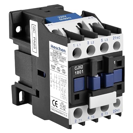 Heschen AC Contactor, 220V 50/60Hz Coil, 18A (AC-3), 3NO+1NC Aux, 3P