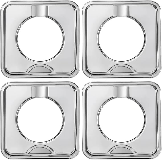 4 Pack Chrome Square Gas Stove Drip Tray, Replaces SGP-400 786333 WP786333 AP6011553 PS11744751