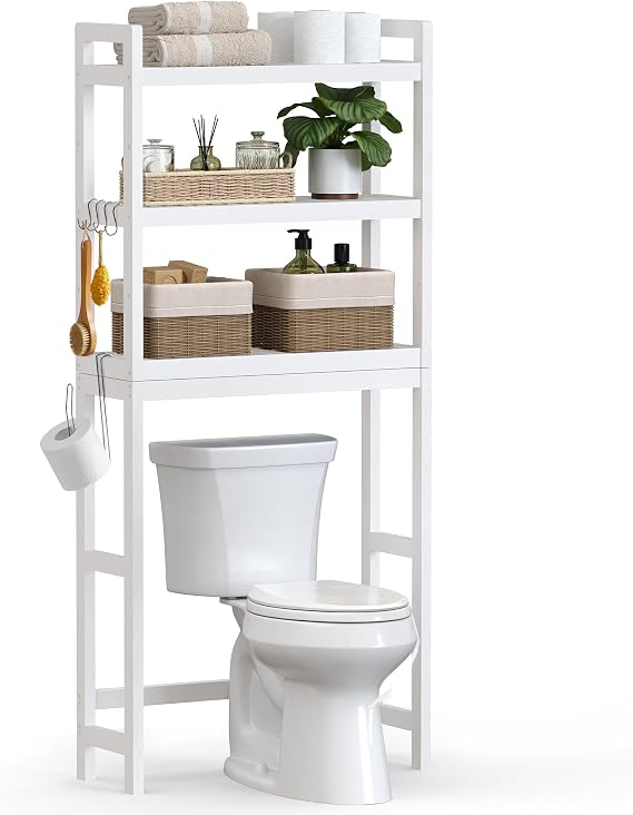 SONGMICS 3-Tier Bamboo Over The Toilet Storage, Adjustable Shelf, 66.9''H