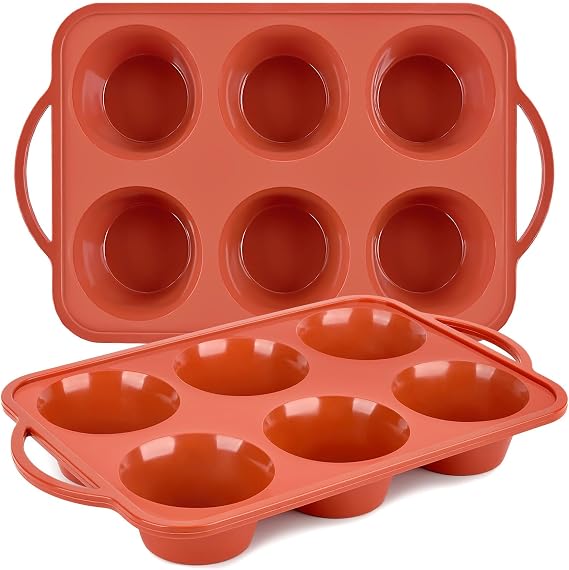 JOERSH Jumbo Muffin Pan with Metal Frame, 2 Pack, 6 Cups | Large Cupcake Mold with Handles, Non Stick, Silicone Baking Tray, For Jumbo Muffin, Cupcake, Egg Bite