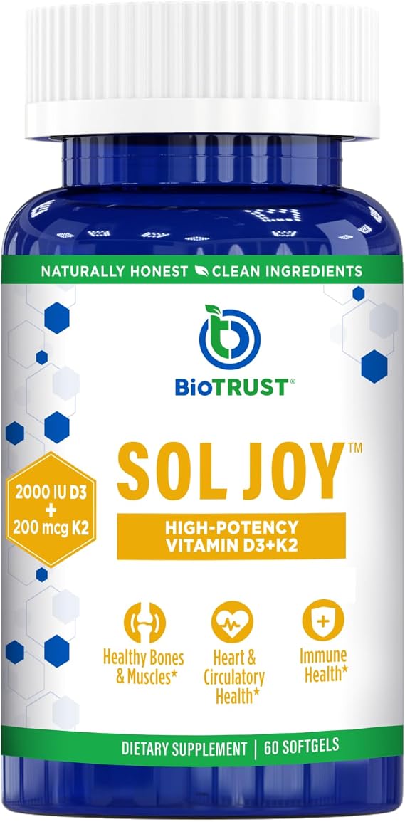 BioTrust Vitamin D3 K2 Supplement 2000 IU - D3 with K2 MK-7, 60 Servings | Designed for daily bone, cardiovascular & immune support with one convenient serving