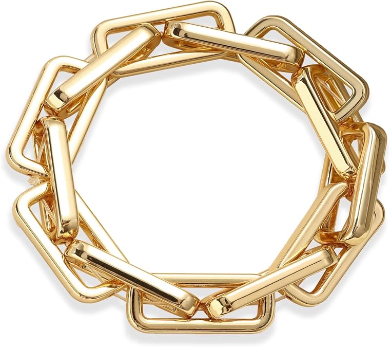 Chunky Gold Bracelet for Women Non Tarnish, Trendy Stretch Cuban Link Chain Plated Gold Bangle Bracelets