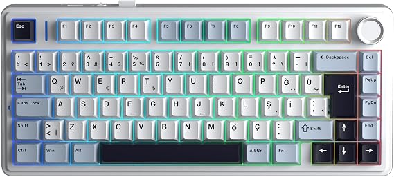 Aula F75 Mekanik RGB TKL GrayWood V4 Switch Kablosuz Makrolu Hot Swap Türkçe Q Klavye Lacivert