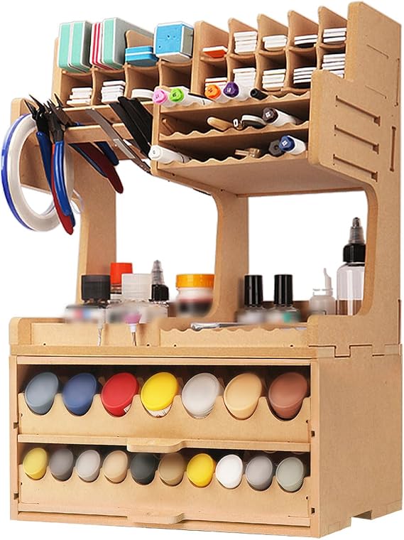 Model Tool Organizer - All-in-One Paint Rack with Scissors, Tweezers, Tamiya Enamel & Acrylic Paint Storage