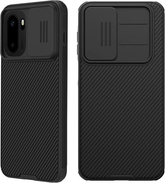 for Oneplus 15R Case, Slide Cover Design Camera Protection Hard Back Shell Bumper with Stripes Shock Absorbing Corners Black, Oneplus 15R