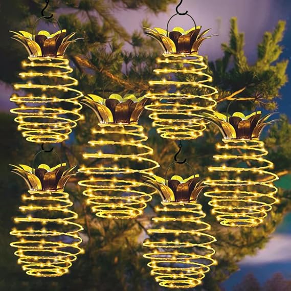 JHPGEOE 6 Pack Outdoor Solar Hanging Lantern Lights - 60LED Waterproof Solar Pineapple Light Outdoor for Garden,Yard Porch Lawn Backyard Landscape Pathway Patio Outside Gardening
