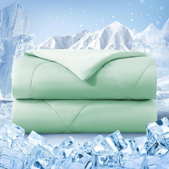 Cooling Comforter Queen Size, Double-Sided Cold Tech Fabric Quilted Bed Comforters Cooling Blanket for Hot Sleepers, Breathable Lightweight Summer Bedding, All-Season Ice Blanket, Sage Green