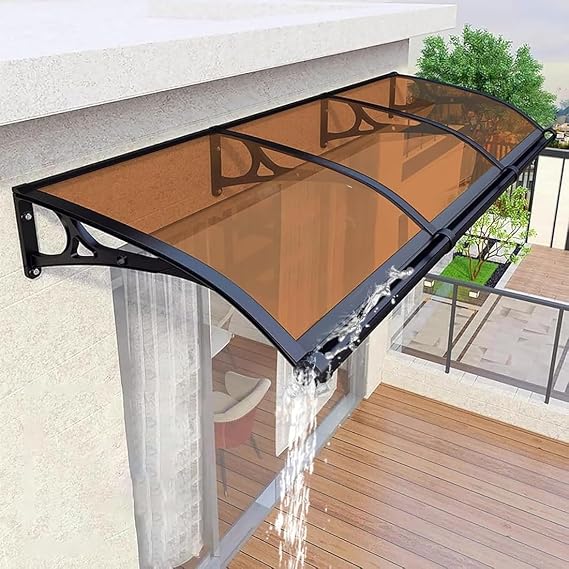 Window Awning Door Canopy Exterior, Porch Wind Blocker Polycarbonate Cover Patio Deck Cover Door Entrance UV Rain Snow Sunlight Protection, Door Rain Drip Guard with Separate Drainage Sink(Orange,120x